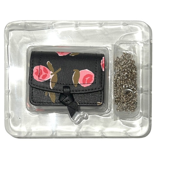 KATE SPADE Black Pink Floral Rose AirPod PRO Chain Crossbody Bag Case - Picture 9 of 14